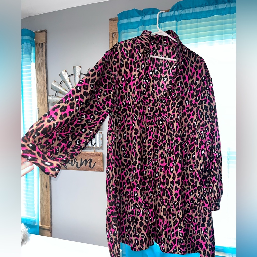 Leopard Print Pink and Black Dress